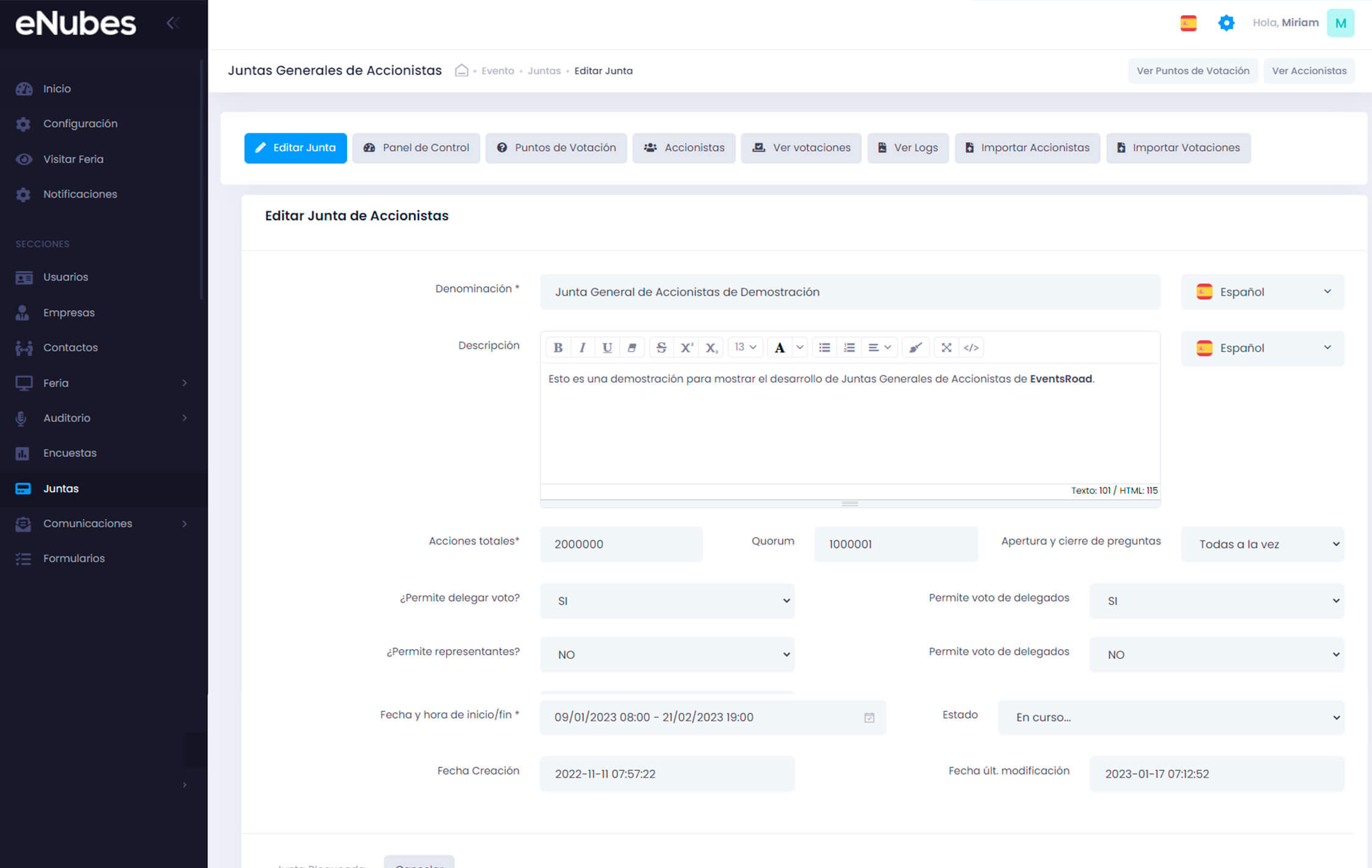 Panel de Juntas para Administradores